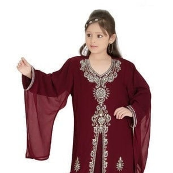 Filles kaftan robe pour mariage travail manuel caftan dubaï style marocain robes printemps kaftan marron et or kaftan