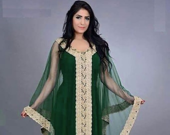 Verde y Oro Estilo Dubai Mujer marroquí vestido kaftan primavera kaftan marrón y oro kaftan