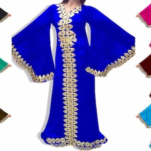 Women Blue and Golden Handmade Party Kaftan Dress spring kaftan brown and gold kaftan