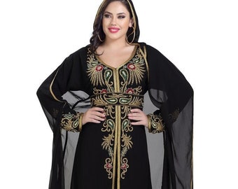 Kvinnor Kaftan svart klänning Maxi Party Marockansk Farasha Kaftan dubai stil kaftan abaya bröllop morccon kaftan våren kaftan