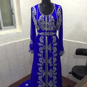 Women Blue Wedding Kaftan Dress for Maxi Party Moroccan Farasha Caftan dubai style caftan abaya morccon kaftan spring kaftan