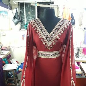 Maroon Kaftan Women Red Pink Dress Maxi Party Moroccan Farasha Caftan dubai style caftan abaya wedding morccon kaftan spring kaftan