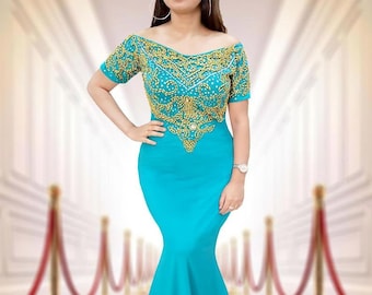 Las mujeres de la fiesta Sea Green usan vestido de caftán dubai para la boda marroquí caftán primavera kaftan marrón y dorado kaftan