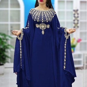 African Dark blue and gold kaftan dress for women moroccan caftan Farasha Maxi takchita dress spring kaftan brown and gold kaftan