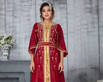 Maroon Afrikanische Cape Ärmel Designer Kaftan Hochzeit Marokkanische Frauen Kaftankleid Frühling Kaftan braun und gold kaftan