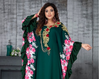 Boda Verde Oscuro Mujeres marroquíes vestido kaftan primavera kaftan marrón y dorado kaftan