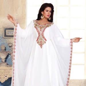 Free Size Women White Kaftan Dress Maxi Party Moroccan Farasha Caftan dubai style caftan abaya wedding morccon kaftan spring kaftan