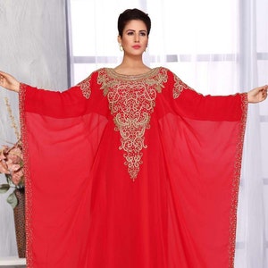 Free Size Women Red Kaftan Dress Maxi Party Moroccan Farasha Caftan dubai style caftan abaya wedding morccon kaftan spring kaftan