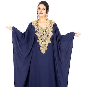 Navy blue and gold kaftan dress for women moroccan caftan Farasha Maxi takchita dress spring kaftan brown and gold kaftan