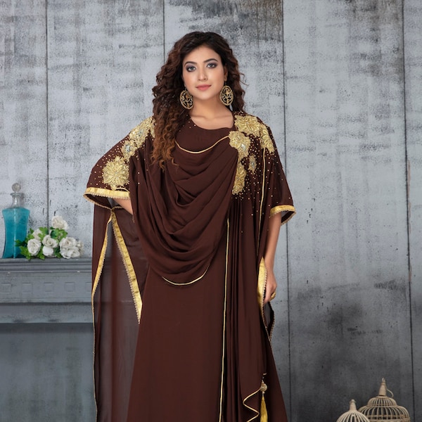 Brown and Gold Arabic Wedding Moroccan women kaftan dress spring kaftan brown and gold kaftan