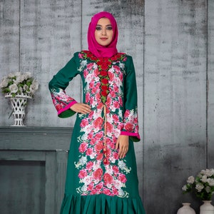 Dark green and pink Arabic Evening Abaya Dress