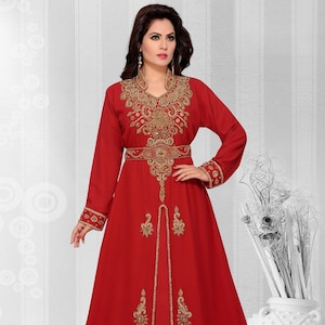 Kaftan Red and gold for women Jalabiya Style Free Size Moroccan Kaftan for Wedding Party spring kaftan brown and gold kaftan