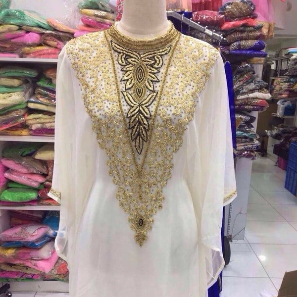White and Gold Women Dubai Kaftan for Wedding Moroccon Caftan Dress spring kaftan brown and gold kaftan