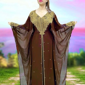 Brown and gold african israeli kaftan dress