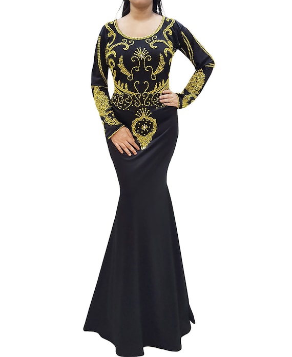 Women Black and gold Party wear Long Formal kaftan Dress Style Moroccan caftan Dress with beaded work spring kaftan brown and gold kaftan Women Black and gold Party wear Long Formal kaftan Dress Style Moroccan caftan Dress with beaded work spring kaftan brown and gold kaftan