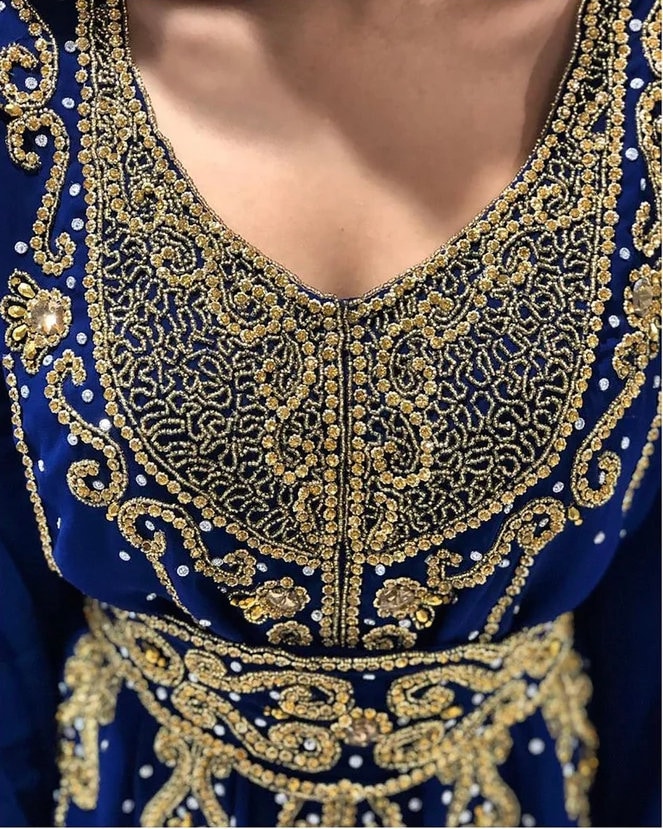 Women navy blue and gold moroccan kaftan dress Women navy blue and gold moroccan kaftan dress