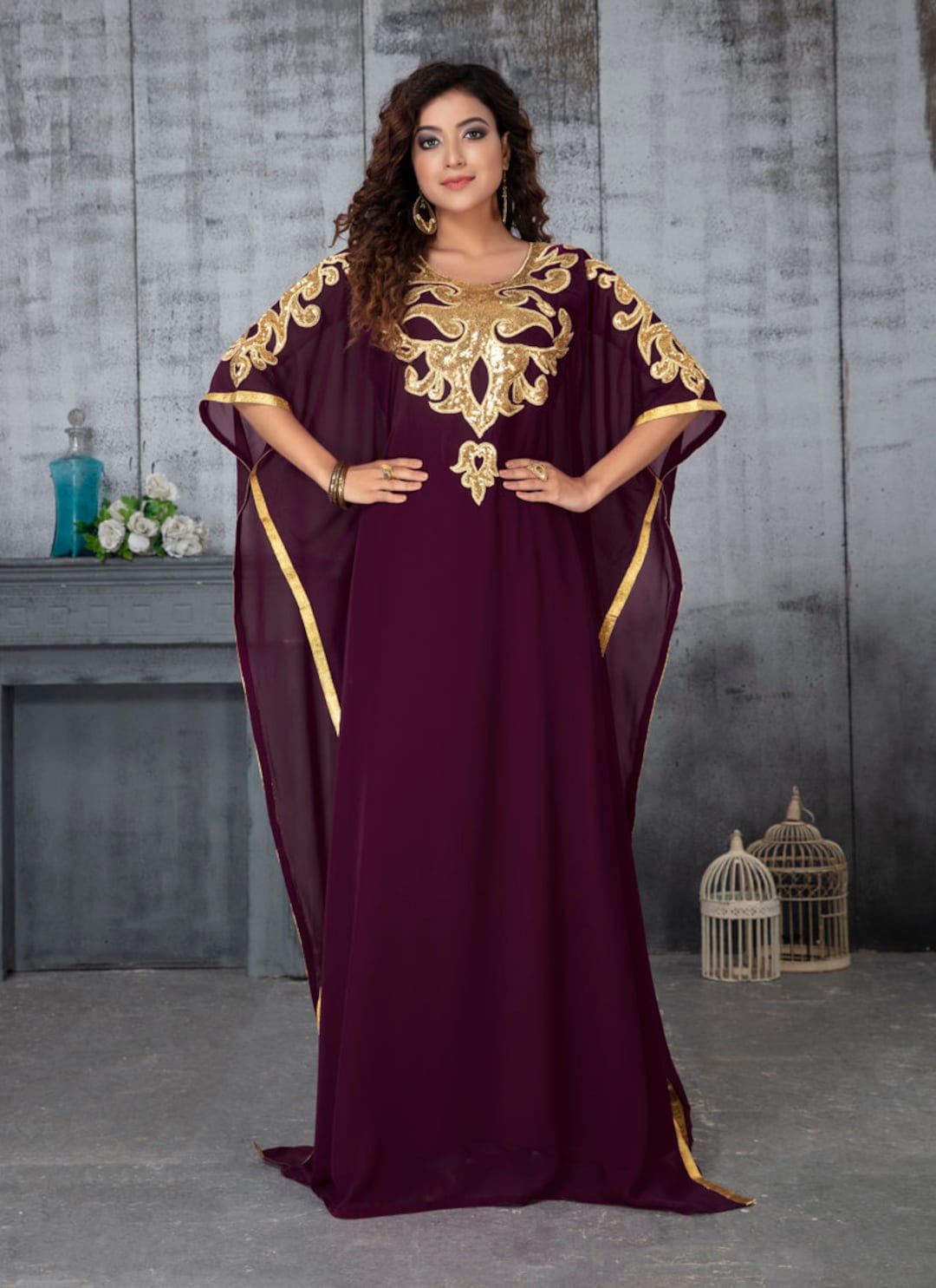slim fit dress slacks Royal Zahra Royal Violet Handcrafted Moroccan Caftan main image 1