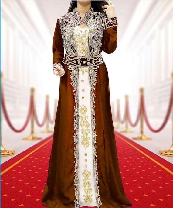 Women Brown and Gold Dubai Kaftan Women Morocco Kaftan Dress