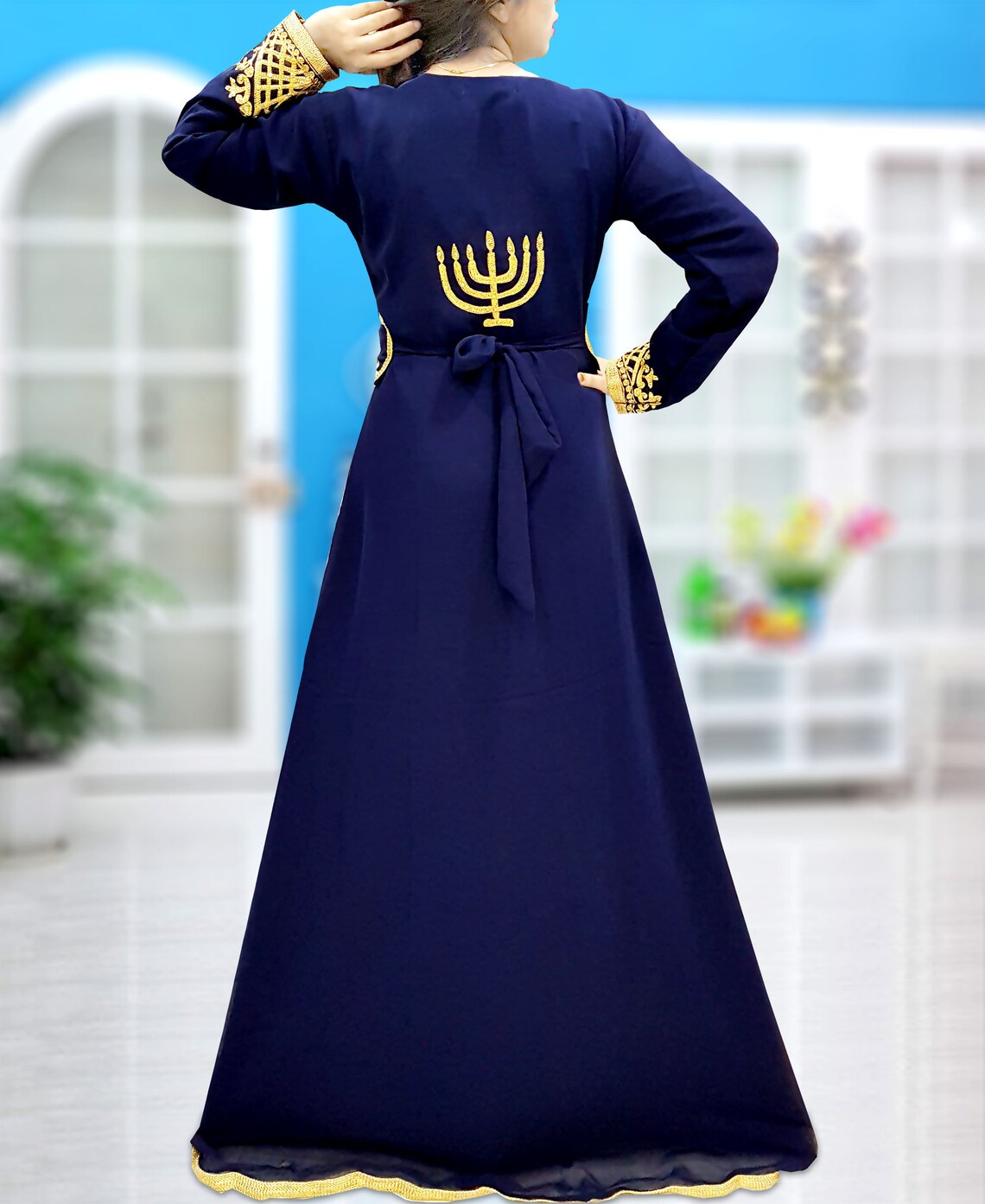 Blue Gold Songket Short Kaftan