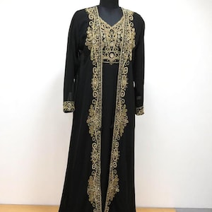 Women black and gold moroccan kaftan dress