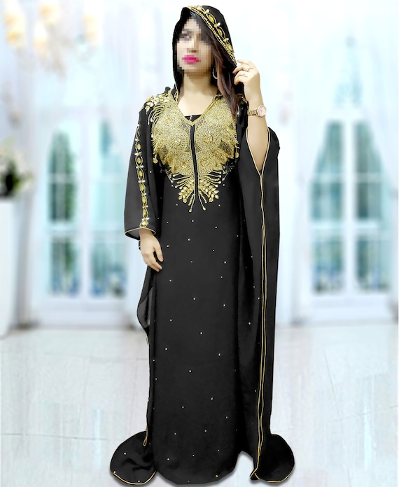 Women Black and gold Free Size Kaftan Dress with All Color Moroccan Kaftan Dress Handemade Farasha Maxi Dress for wedding spring Kaftan