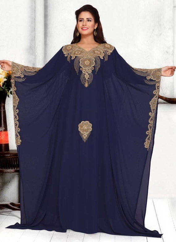 Free Size Women Blue Kaftan Dress Maxi Party Moroccan Farasha Caftan Dubai Style Caftan Abaya Wedding Morccon Kaftan Dresses Spring Kaftan Etsy