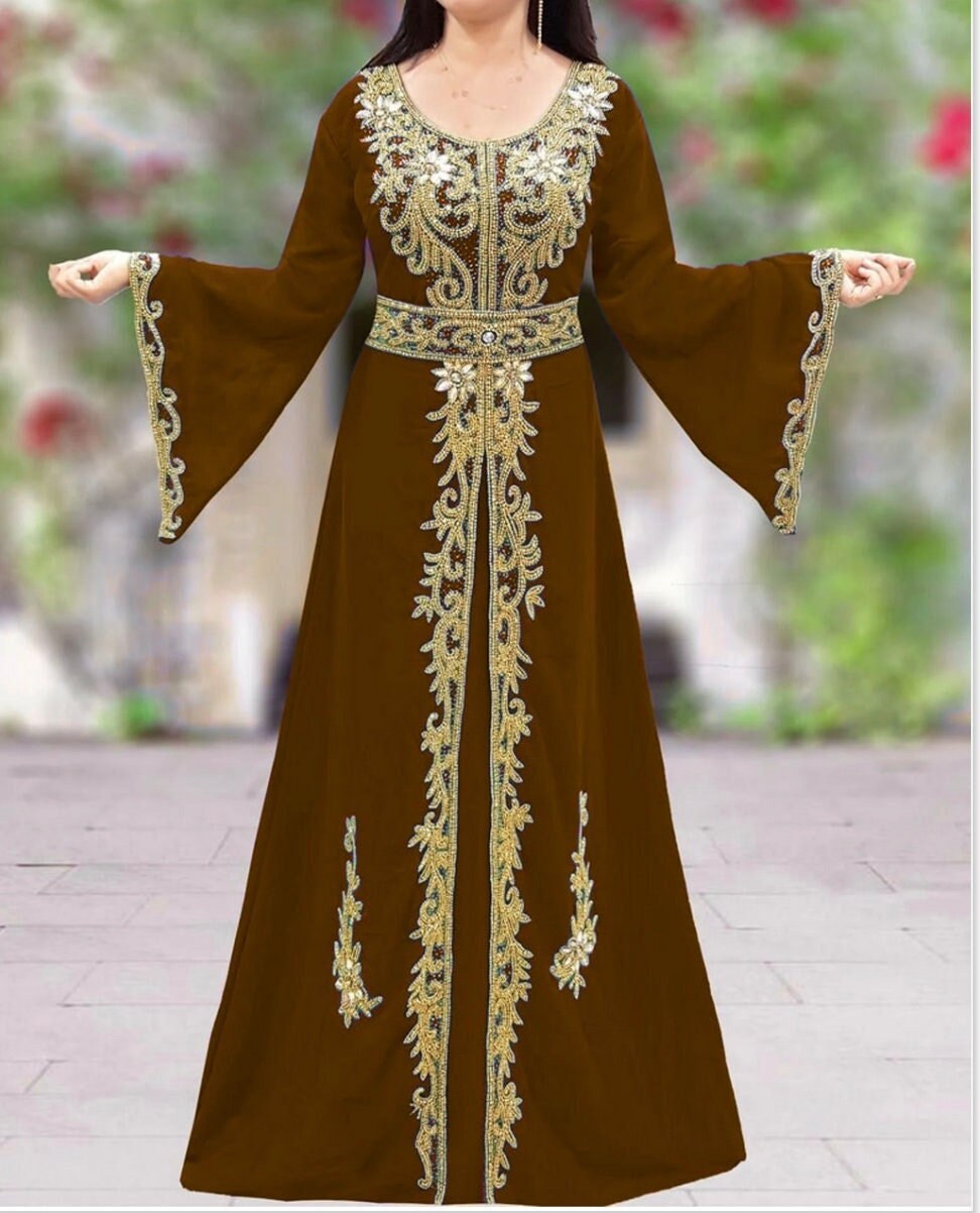 Brown and Gold Moroccan Caftan Dress for Women Brown Garment - Etsy