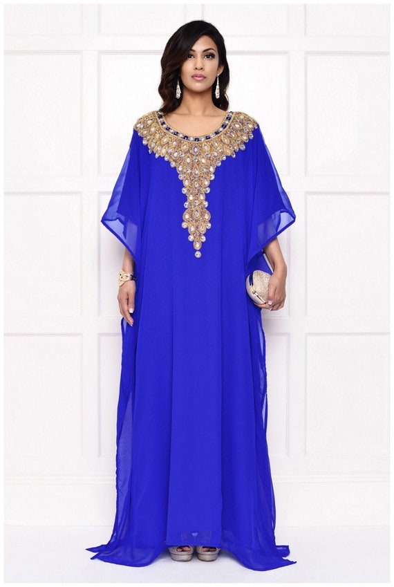 Navy Blue Kaftan Dress With Golden Bead Work for Women Wedding Morrocan Caftan Spring Kaftan Brown and Gold Kaftan Etsy