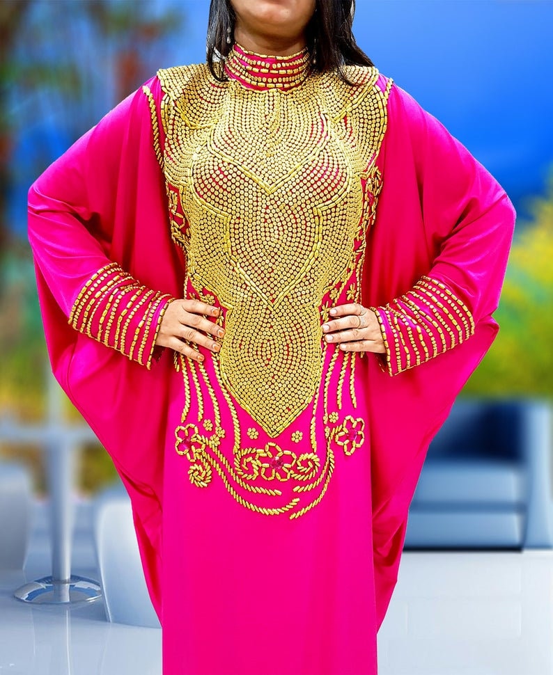 Pink and Gold Dubai Kaftan Dress for Party Wedding Moroccan Etsy