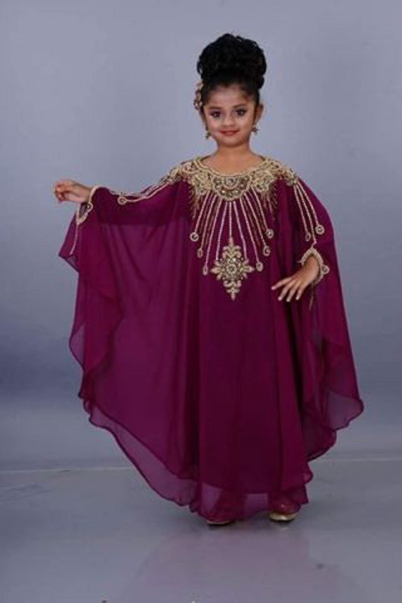 Kids Maroon Handwork Kaftan Dress for Party Wedding Moroccan