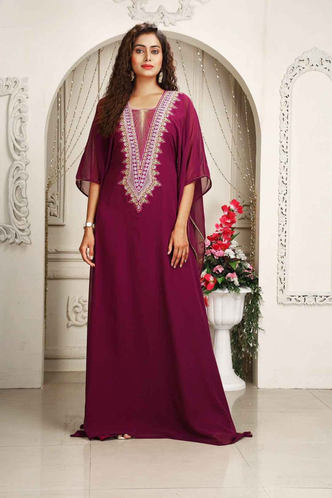 Brown Halloween Print Polyester Women Plus Size Kaftan Dress