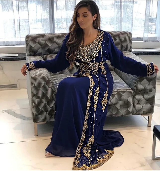 Women navy blue and gold moroccan kaftan dress Women navy blue and gold moroccan kaftan dress