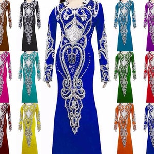 Women Free Size Kaftan Maxi Party Moroccan Farasha Caftan dubai style caftan abaya wedding morccon kaftan blue and silver Dresses