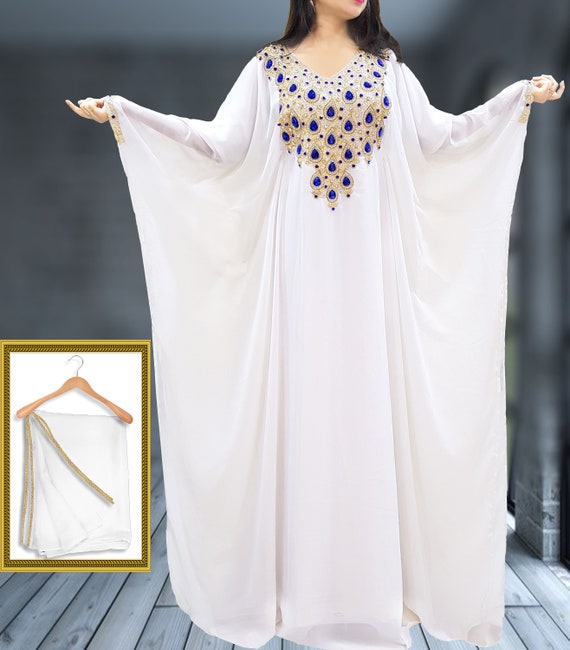 Women Free Size White And Blue Women Perty Dubai Style Kaftan Etsy Women Free Size White And Blue Women Perty Dubai Style Kaftan Etsy