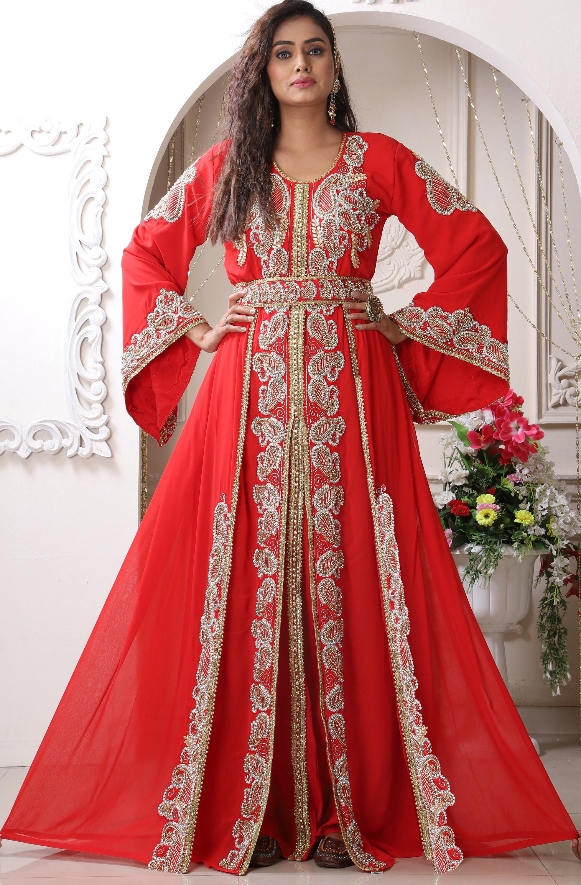 Red Kaftan Dress | Kaftan Robe | Plus Size Kaftan | Summer Kaftan | Bridesmaid Dress | African Dress | Islamic Wedding Dresses | Abaya