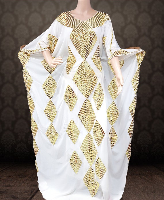 Vestido caftán marroquí blanco y dorado estilo dubai para - Etsy España Vestido caftán marroquí blanco y dorado estilo dubai para - Etsy España