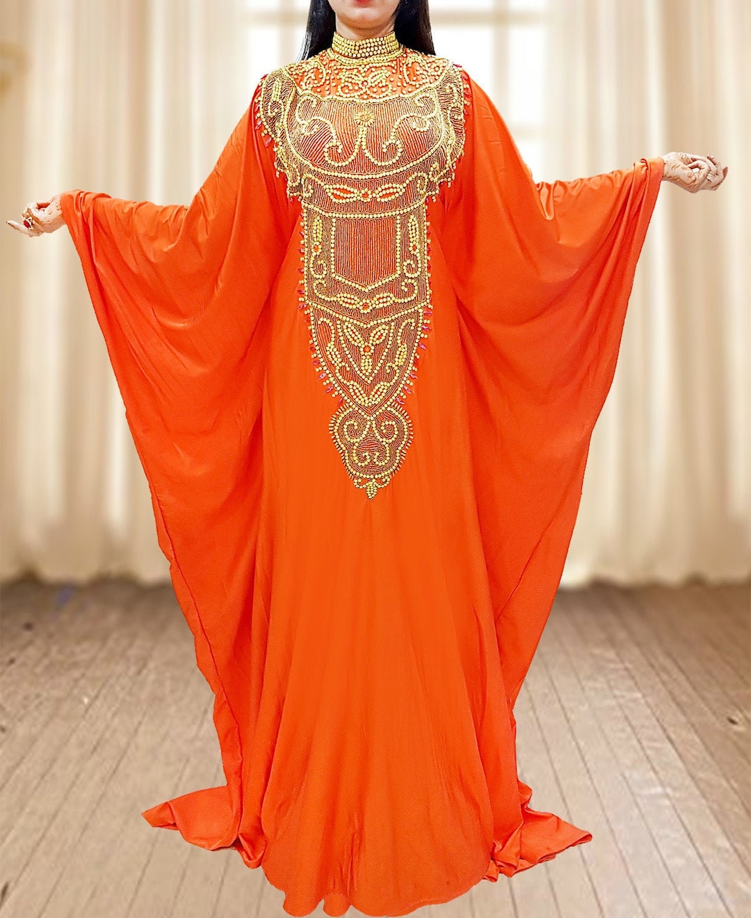 Bora Bora - Jamdani Orange Kaftan Dress