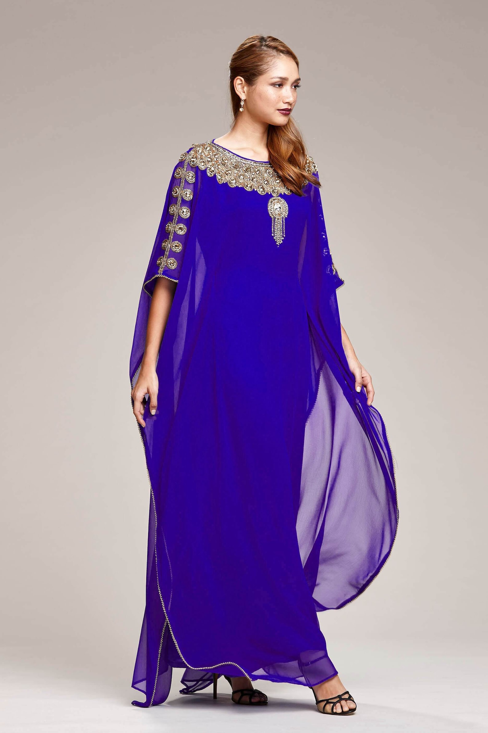 Free Size Women Blue Kaftan Dress Maxi Party Moroccan Farasha Etsy