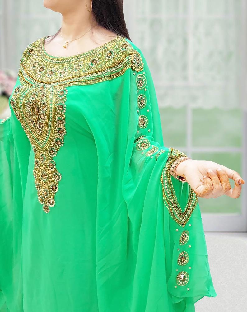 Green and Gold Dubai Style Moroccan women kaftan dress spring kaftan brown and Gold kaftan Green and Gold Dubai Style Moroccan women kaftan dress spring kaftan brown and Gold kaftan