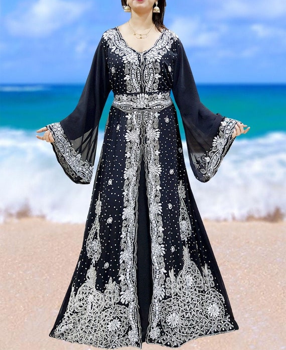 Women Black and Silver Moroccan Kaftan Dress for Women - Etsy Sweden