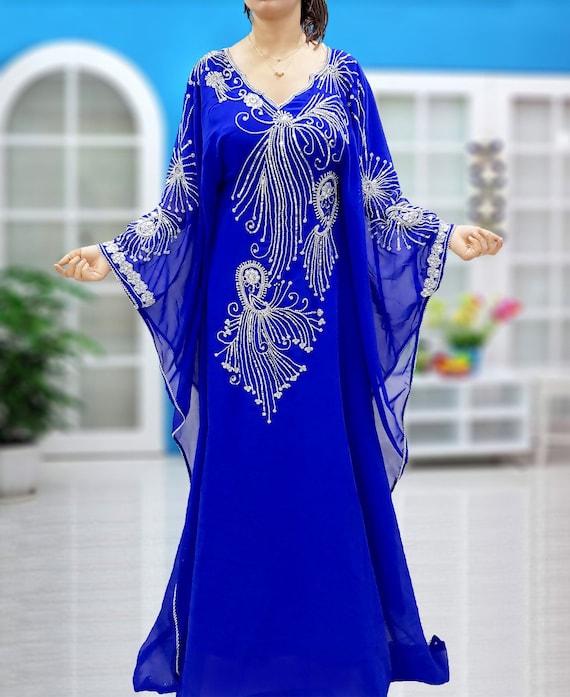 selecteer voorspelling Weglaten Blauwe en zilveren Kaftan jurk voor vrouwen Marokkaanse kaftan - Etsy België