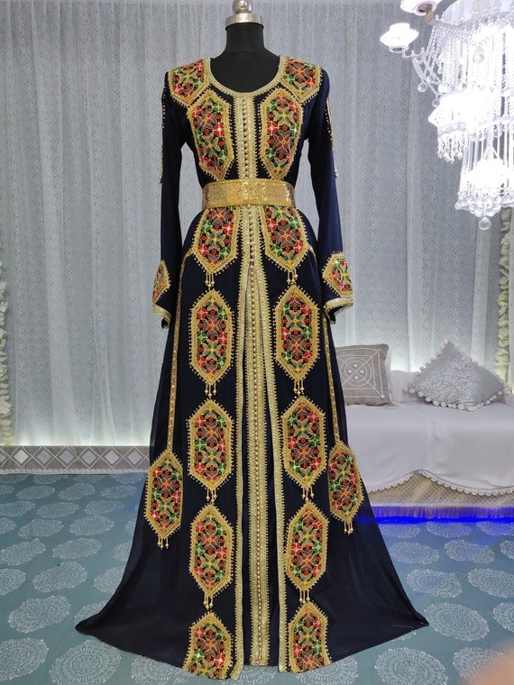 Dark Blue and Gold African Moroccan Kaftan Dress for Women Caftan Farasha Maxi Takchita Dress Spring Kaftan Brown and Gold Kaftan Etsy Australia