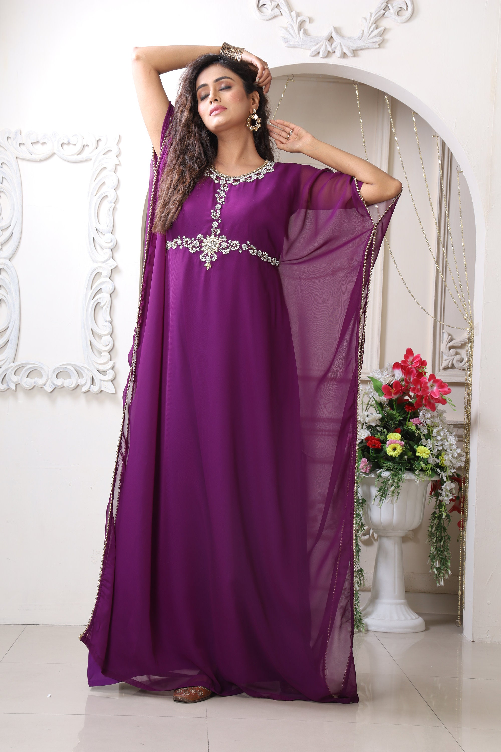 パープル カフタン ドレス | カフタン ローブ | プラスサイズ カフタン