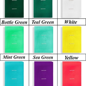 May include: Nine fabric swatches in different colors, including bottle green, teal green, white, mint green, sea green, yellow, turquoise, purple, and dark pink. Each swatch has two parallel lines of stitching.