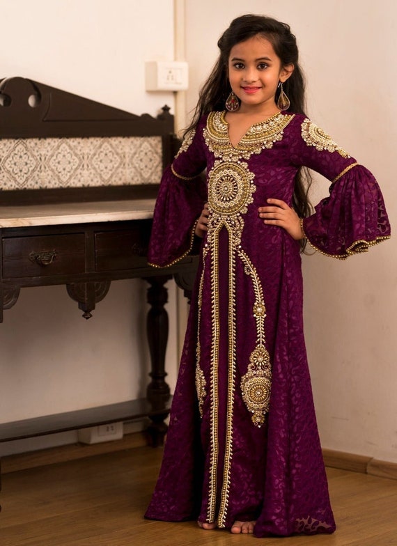Purple and Gold Kids African Caftan Dress Brown and Gold Kaftan - Etsy  Denmark