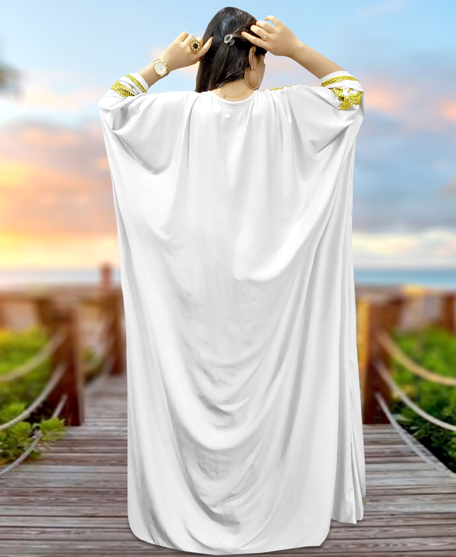 white and gold kaftan