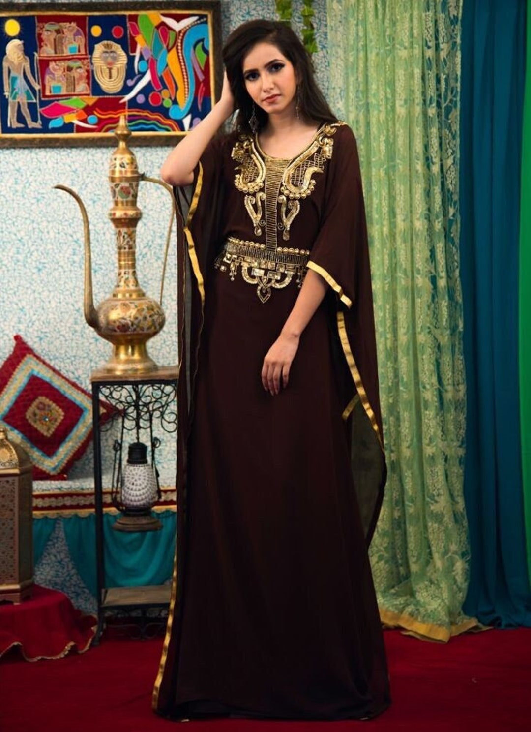 Women Brown and Gold Beaded Kaftan Dressess for African Women Brown and Gold Beaded Kaftan Dressess for African