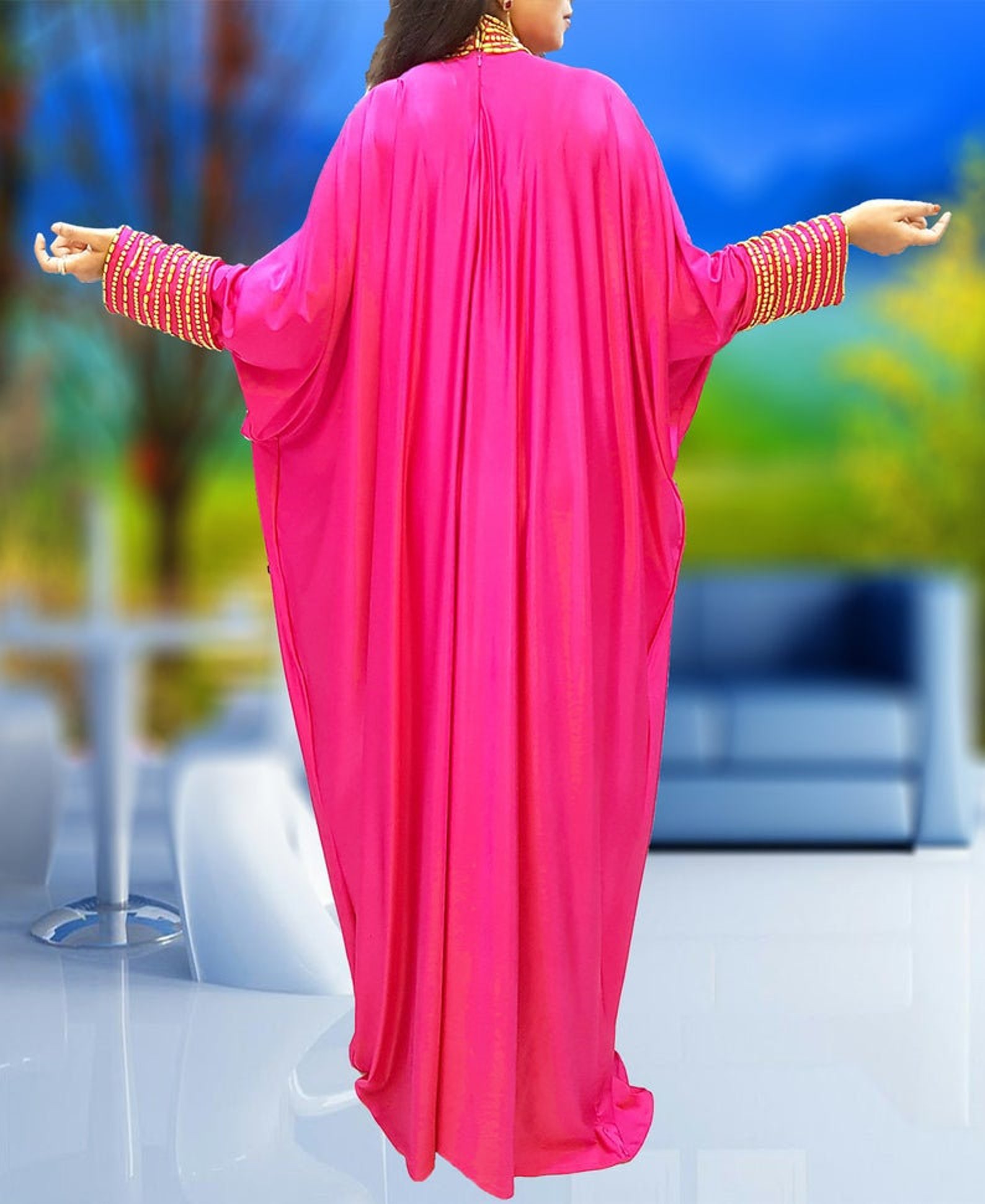 Pink and Gold Dubai Kaftan Dress for Party Wedding Moroccan Etsy