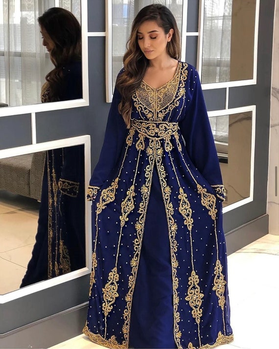 Women Navy Blue and Gold Moroccan Kaftan Dress | Etsy