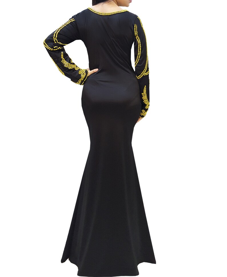 Women Black and Gold Party Wear Long Formal Kaftan Dress Style Etsy